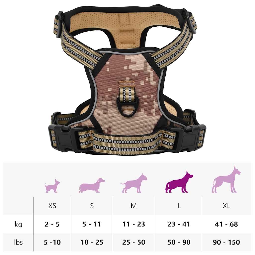 Pettorina Cani Righe Riflettenti Regolabile Marrone Mimetico L | homemem39