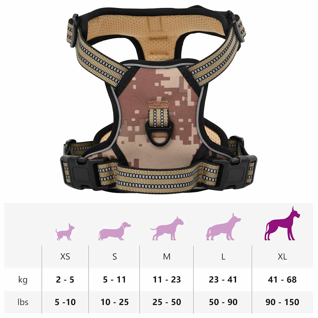 Pettorina Cani Righe Riflettenti Regolabile Marrone Mimetico XL | homemem39