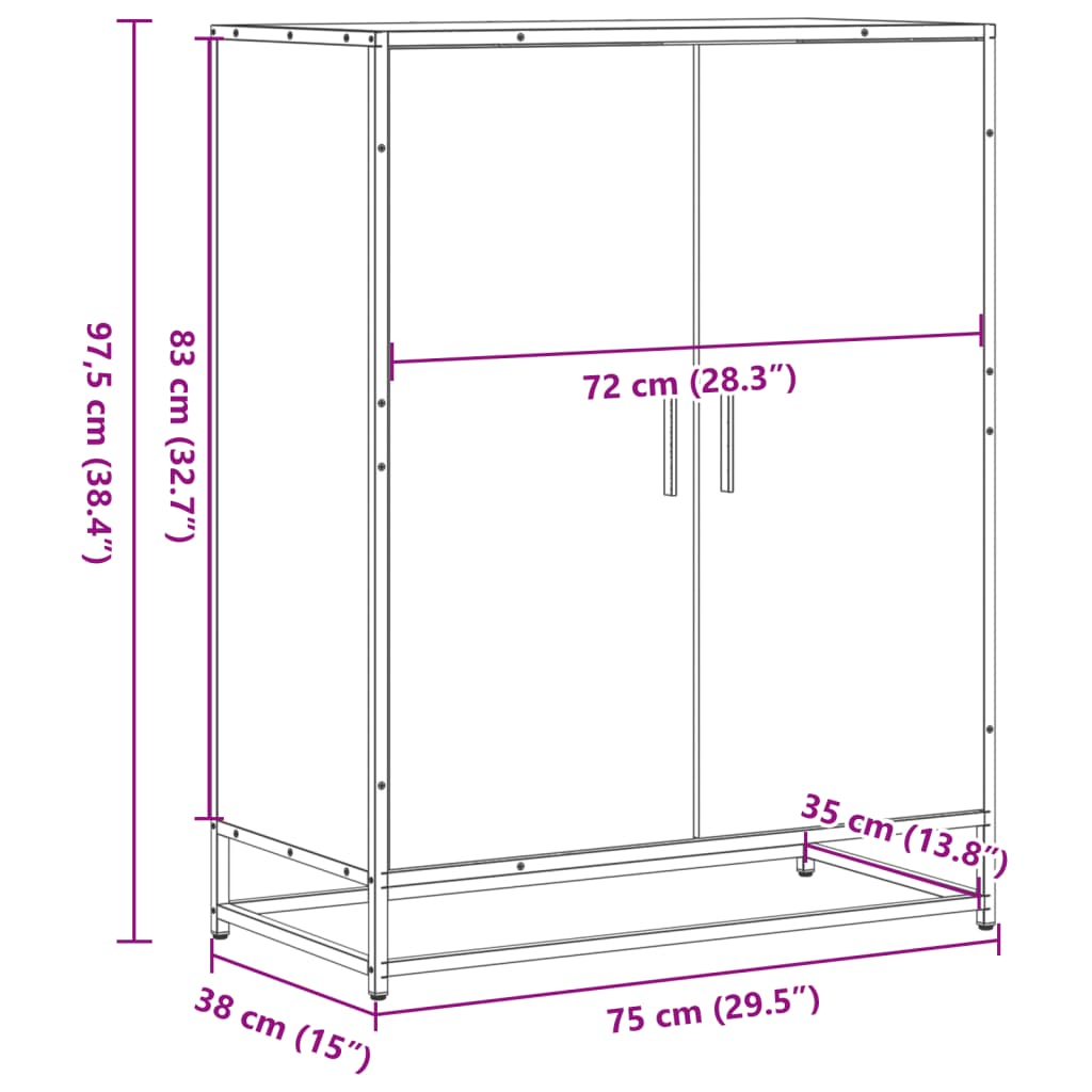 Scarpiera Rovere Fumo 75x38x97,5 cm Legno Multistrato Metallo | homemem39