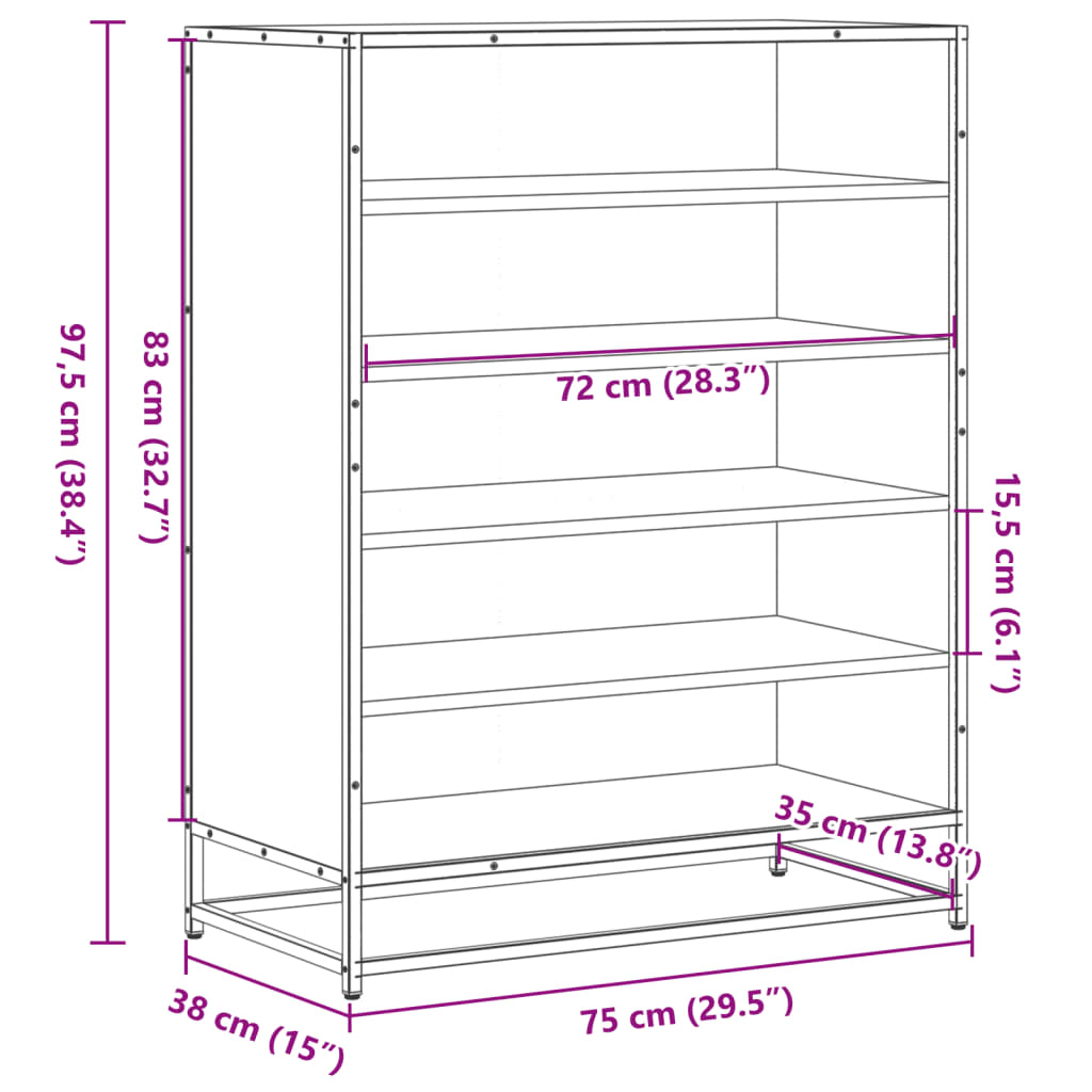 Scarpiera Rovere Fumo 75x38x97,5 cm Legno Multistrato Metallo | homemem39