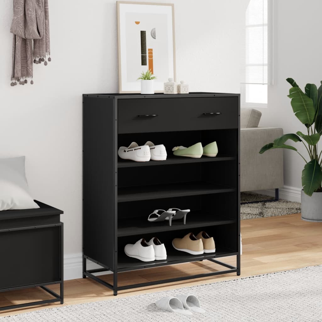 Scarpiera Nera 75x38x97,5 cm in Truciolato e Metallo | homemem39