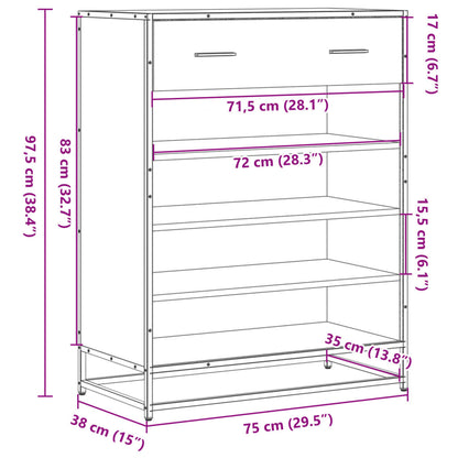 Scarpiera Nera 75x38x97,5 cm in Truciolato e Metallo | homemem39