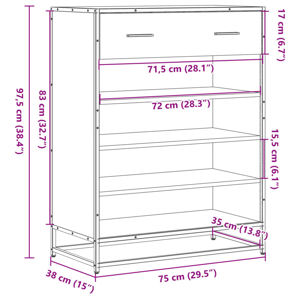 Scarpiera Nera 75x38x97,5 cm in Truciolato e Metallo