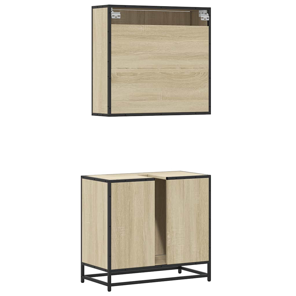 Set Mobili da Bagno 2 pz Rovere Sonoma in Legno Multistrato | homemem39