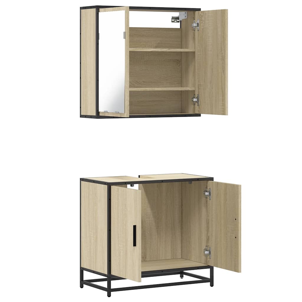 Set Mobili da Bagno 2 pz Rovere Sonoma in Legno Multistrato | homemem39