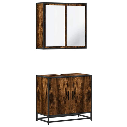 Set Mobili da Bagno 2 pz Rovere Fumo in Legno Multistrato | homemem39