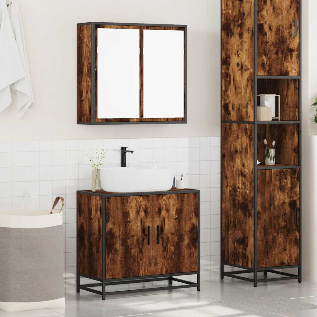 Set Mobili da Bagno 2 pz Rovere Fumo in Legno Multistrato | homemem39