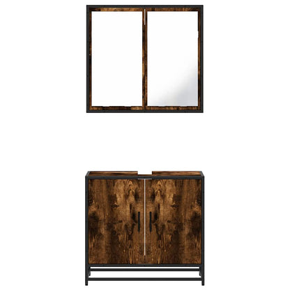 Set Mobili da Bagno 2 pz Rovere Fumo in Legno Multistrato | homemem39