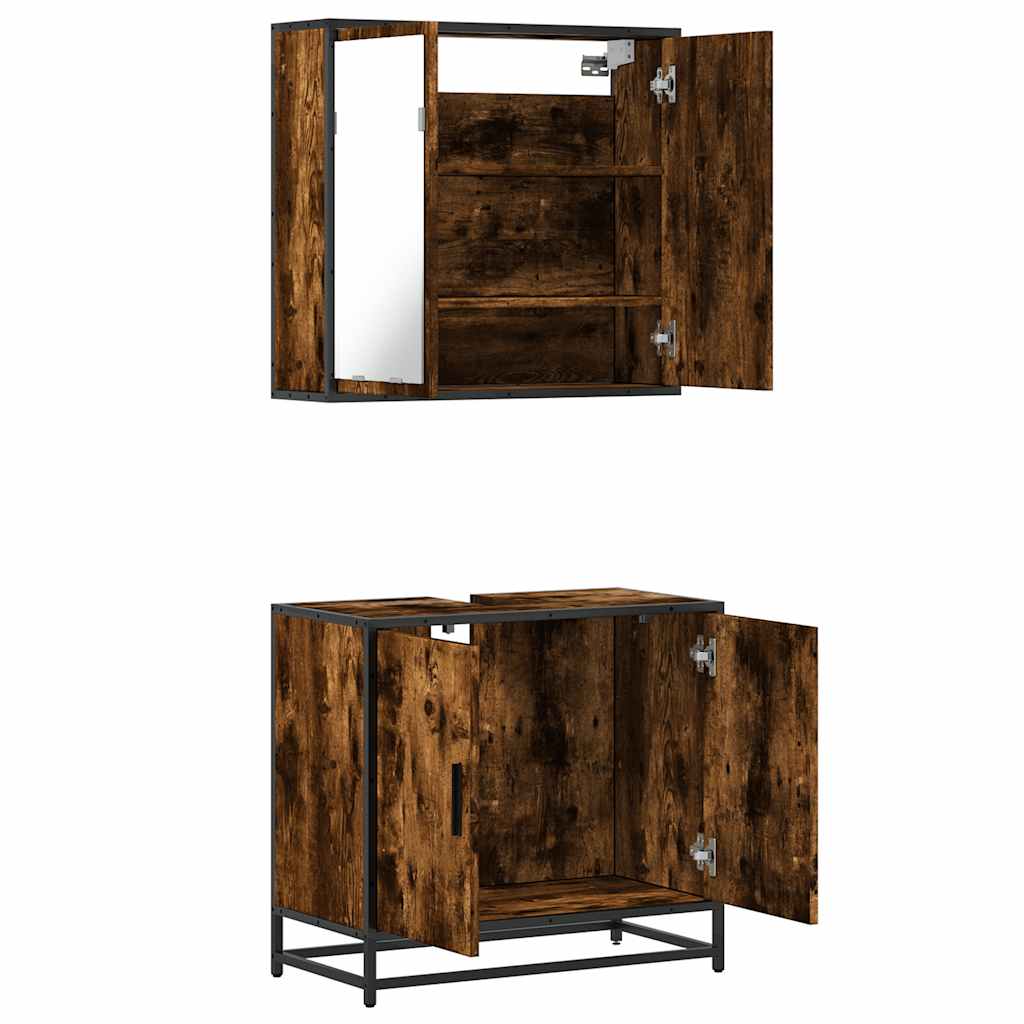 Set Mobili da Bagno 2 pz Rovere Fumo in Legno Multistrato | homemem39