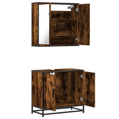 Set Mobili da Bagno 2 pz Rovere Fumo in Legno Multistrato | homemem39