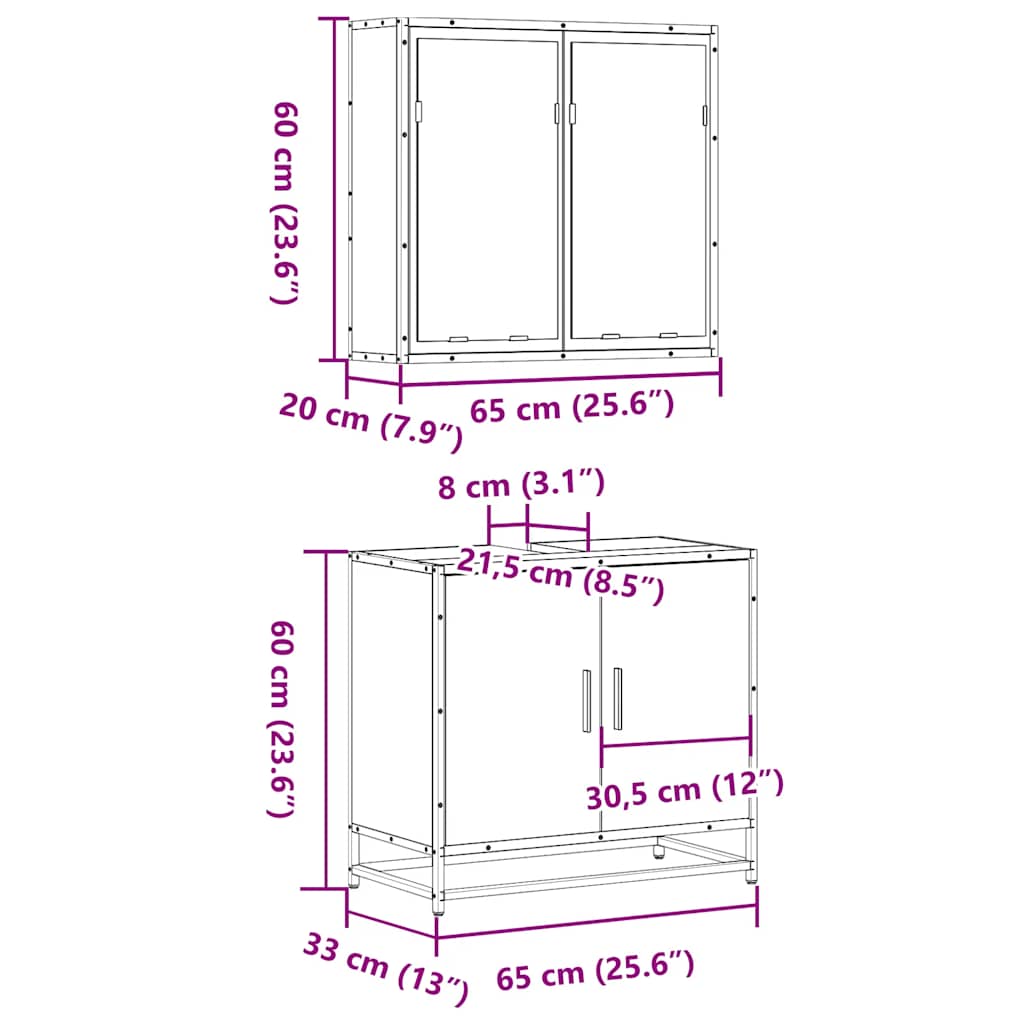 Set Mobili da Bagno 2 pz Rovere Fumo in Legno Multistrato | homemem39
