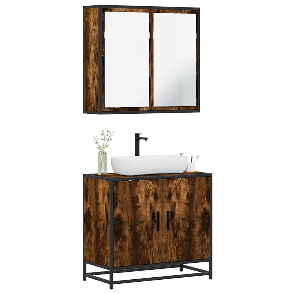 Set Mobili da Bagno 2 pz Rovere Fumo in Legno Multistrato | homemem39