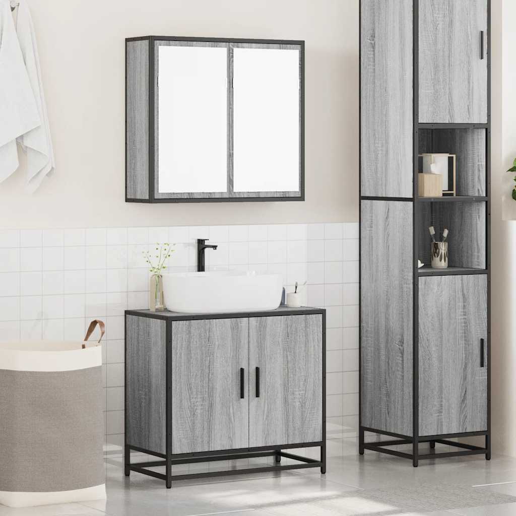 Set Mobili da Bagno 2 pz Grigio Sonoma in Legno Multistrato | homemem39