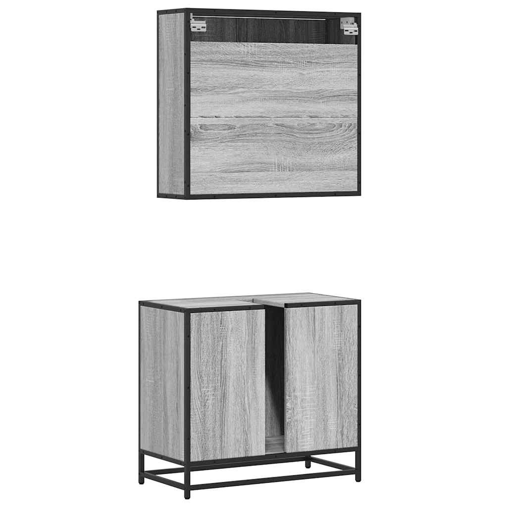 Set Mobili da Bagno 2 pz Grigio Sonoma in Legno Multistrato | homemem39