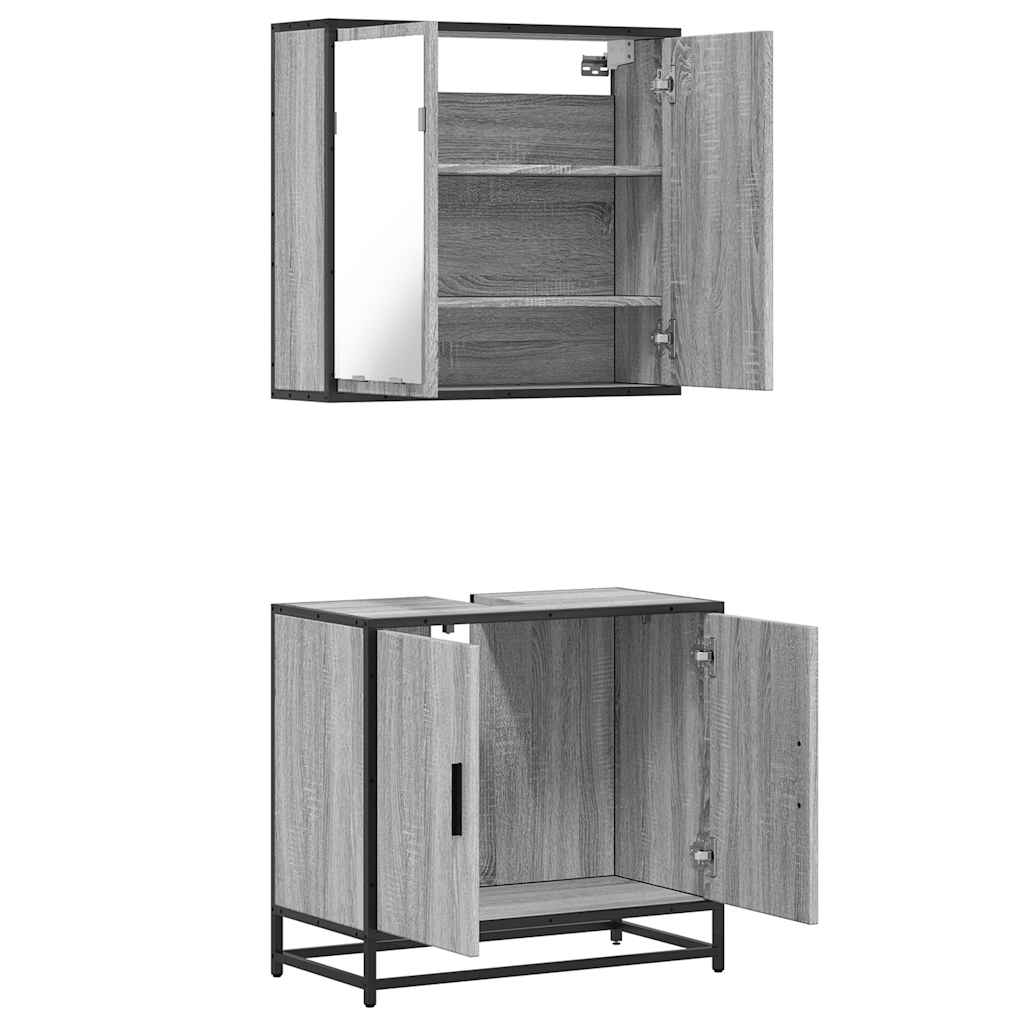 Set Mobili da Bagno 2 pz Grigio Sonoma in Legno Multistrato | homemem39