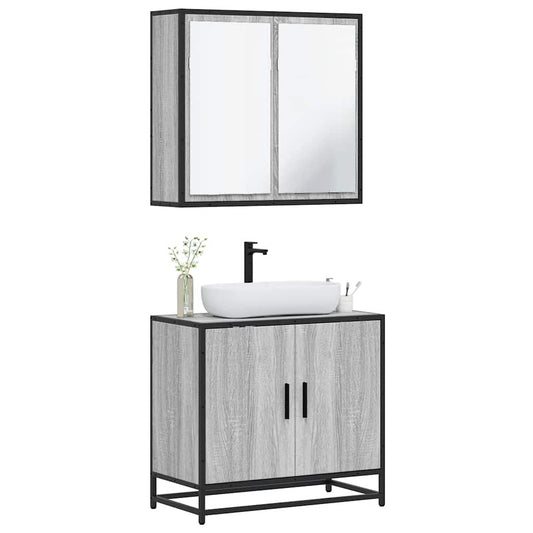 Set Mobili da Bagno 2 pz Grigio Sonoma in Legno Multistrato | homemem39