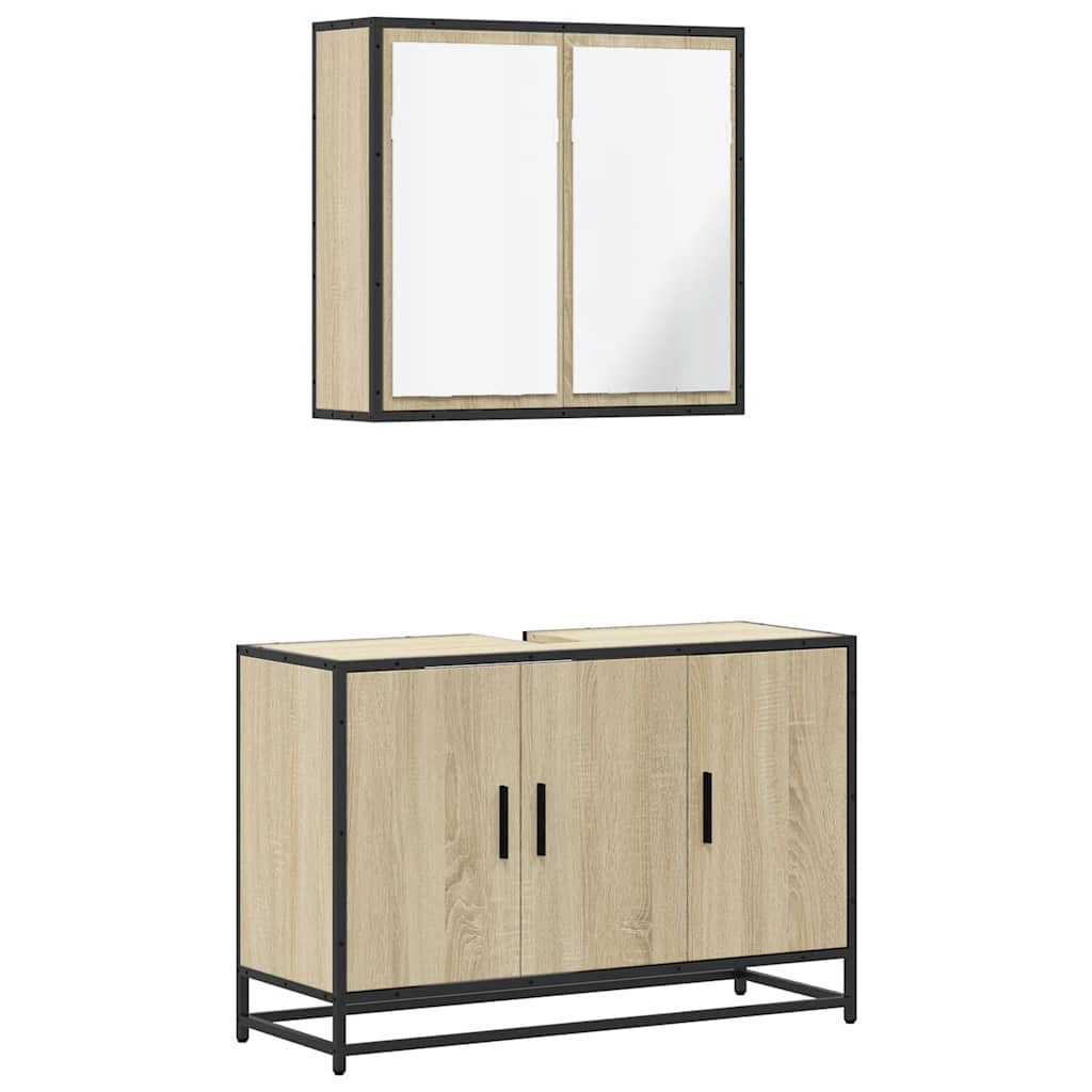 Set Mobili da Bagno 2 pz Rovere Sonoma in Legno Multistrato | homemem39