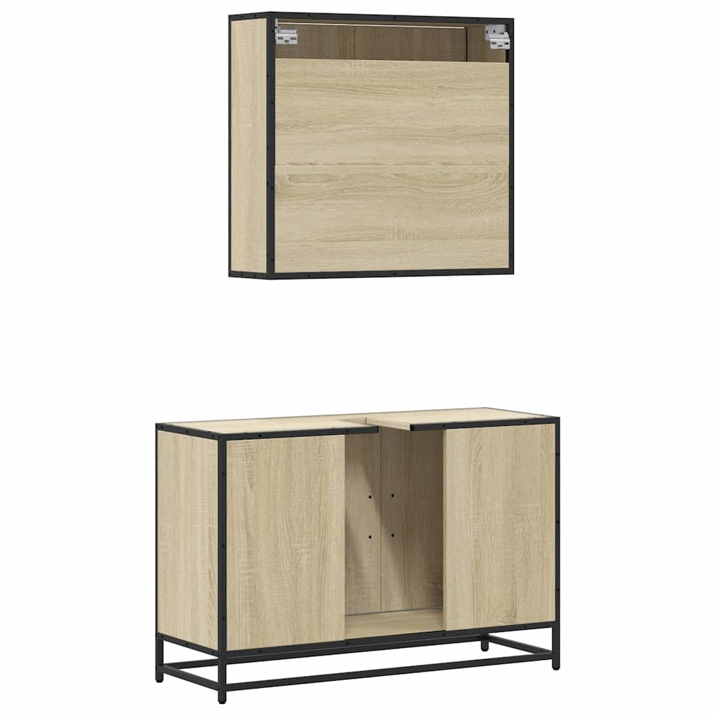 Set Mobili da Bagno 2 pz Rovere Sonoma in Legno Multistrato | homemem39