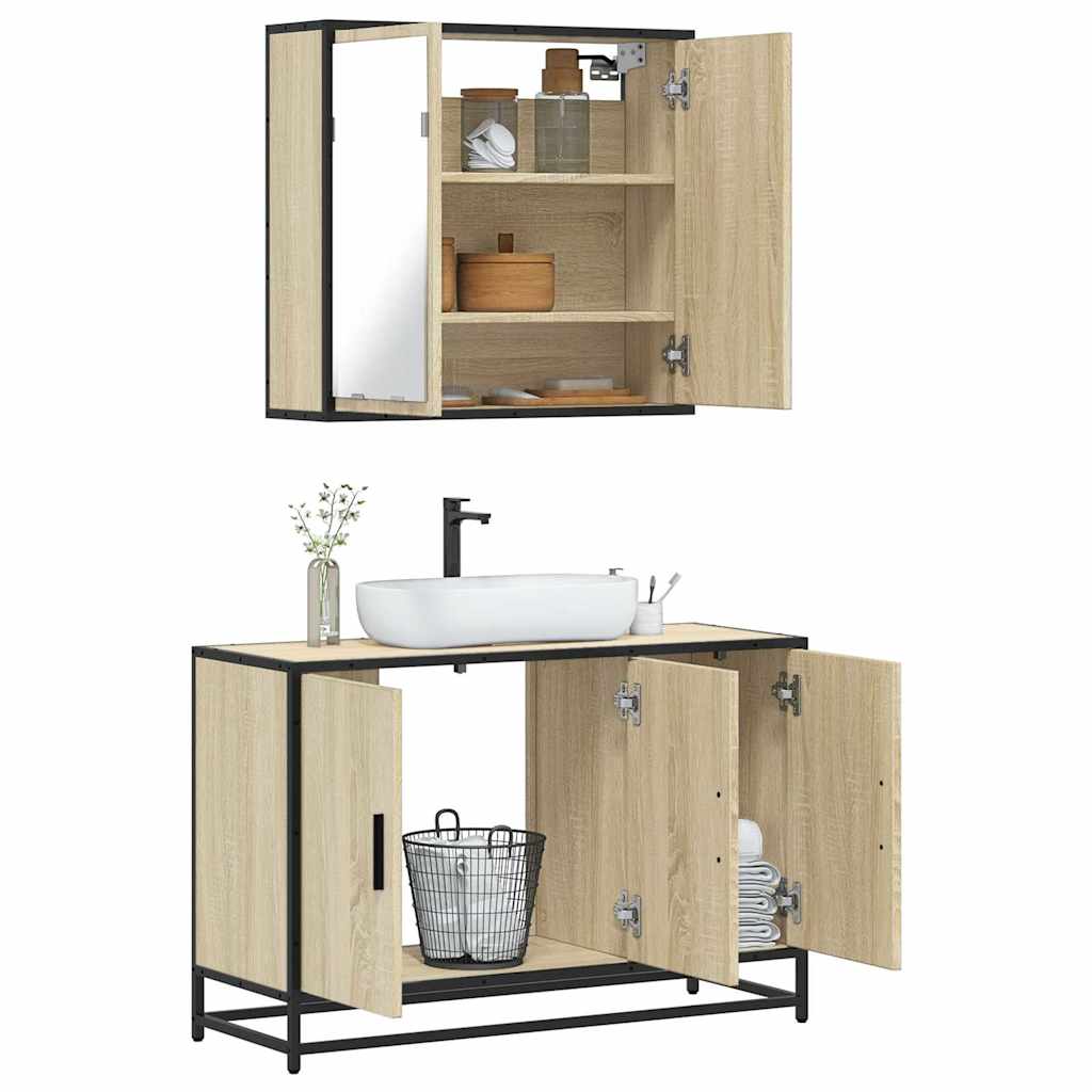 Set Mobili da Bagno 2 pz Rovere Sonoma in Legno Multistrato | homemem39