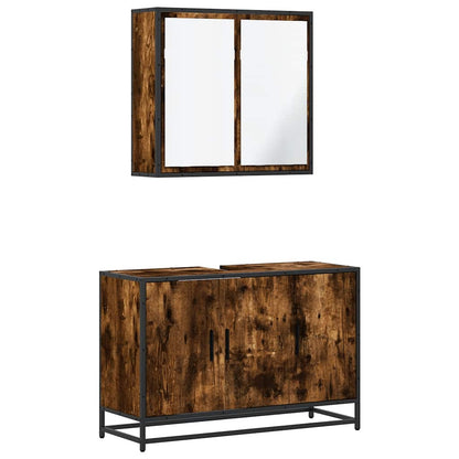 Set Mobili da Bagno 2 pz Rovere Fumo in Legno Multistrato | homemem39