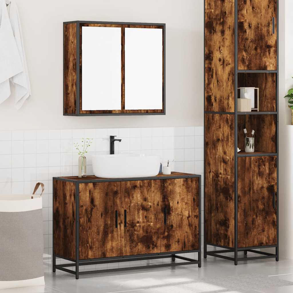 Set Mobili da Bagno 2 pz Rovere Fumo in Legno Multistrato | homemem39