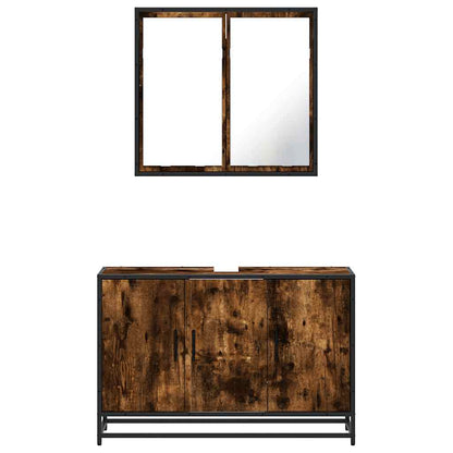 Set Mobili da Bagno 2 pz Rovere Fumo in Legno Multistrato | homemem39