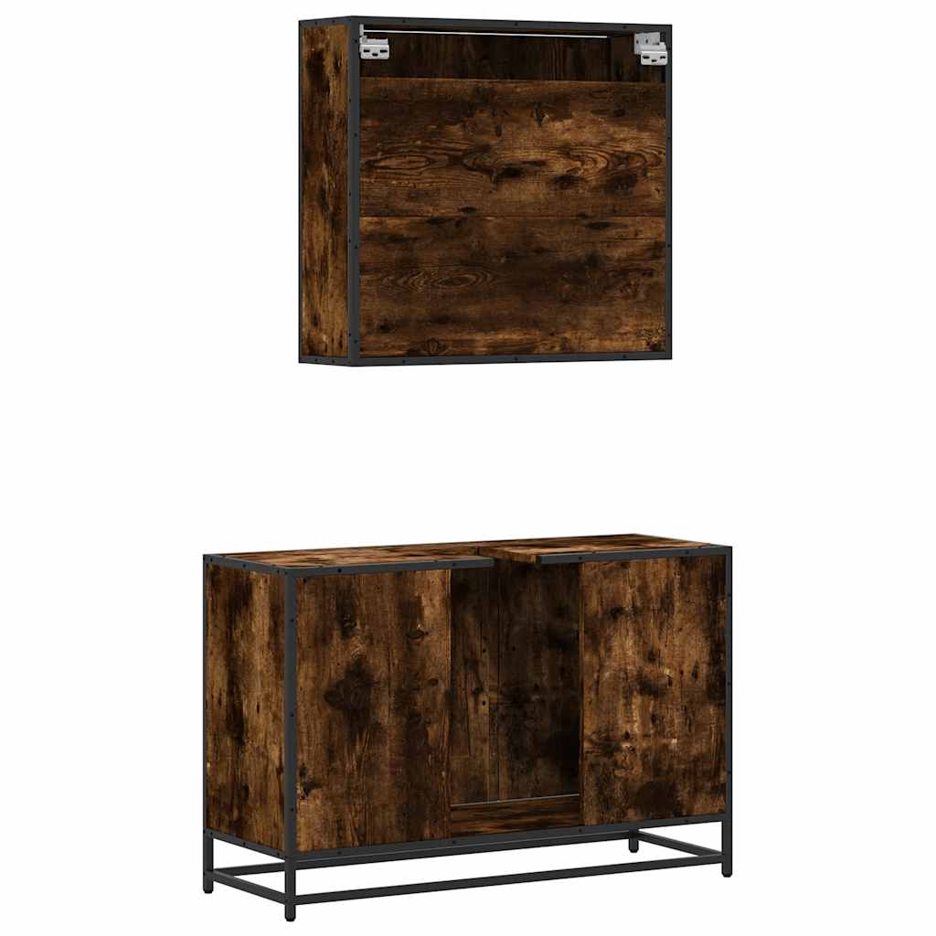 Set Mobili da Bagno 2 pz Rovere Fumo in Legno Multistrato | homemem39