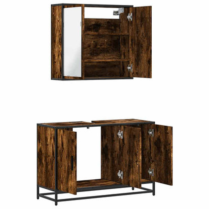 Set Mobili da Bagno 2 pz Rovere Fumo in Legno Multistrato | homemem39