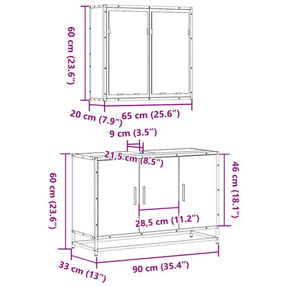 Set Mobili da Bagno 2 pz Rovere Fumo in Legno Multistrato | homemem39