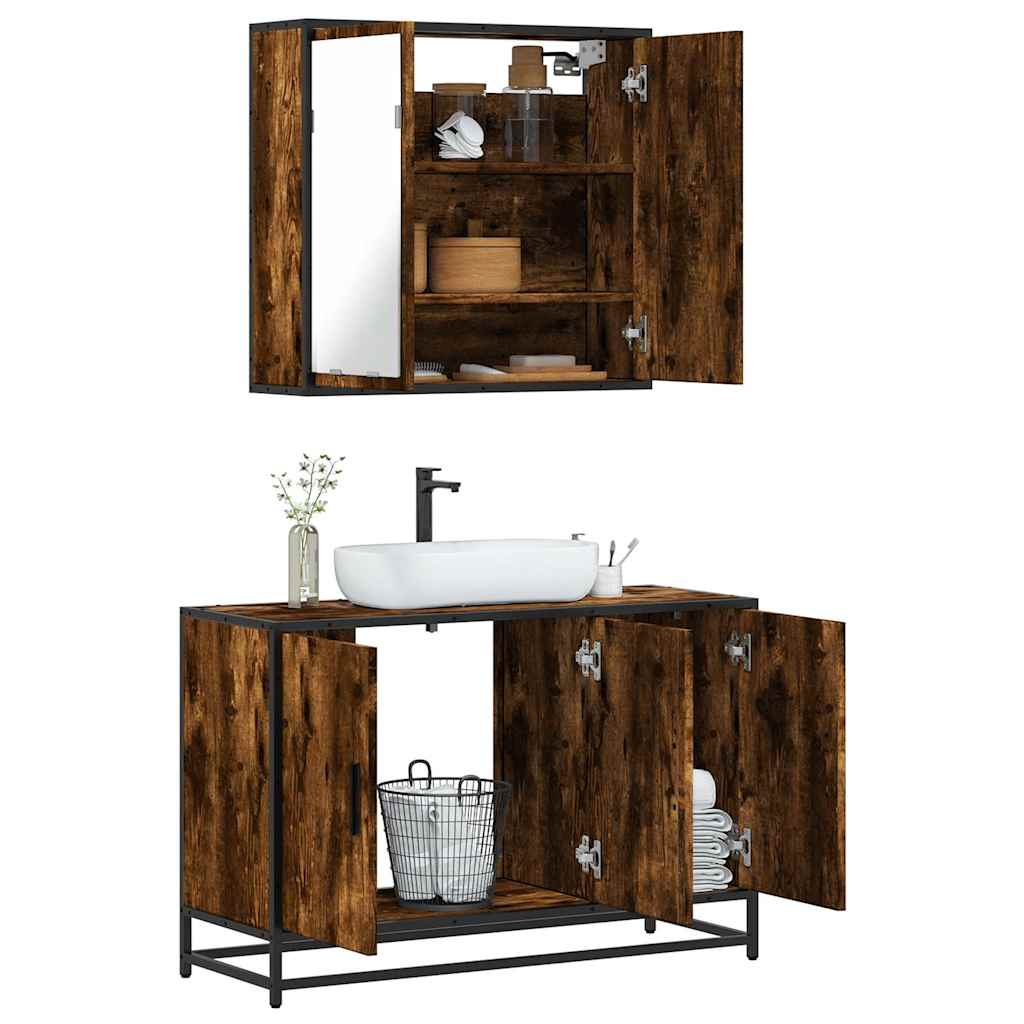 Set Mobili da Bagno 2 pz Rovere Fumo in Legno Multistrato | homemem39