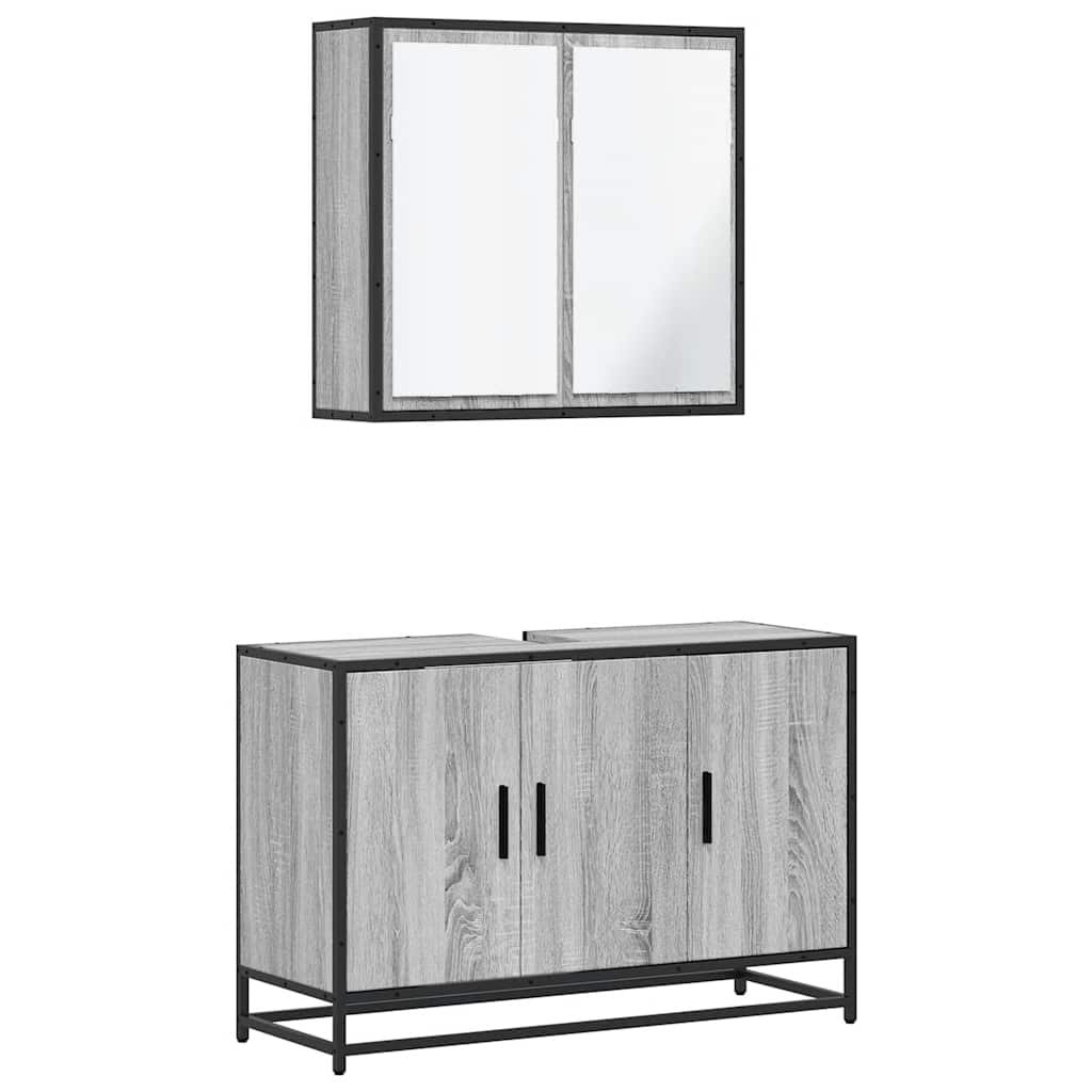 Set Mobili da Bagno 2 pz Grigio Sonoma in Legno Multistrato | homemem39