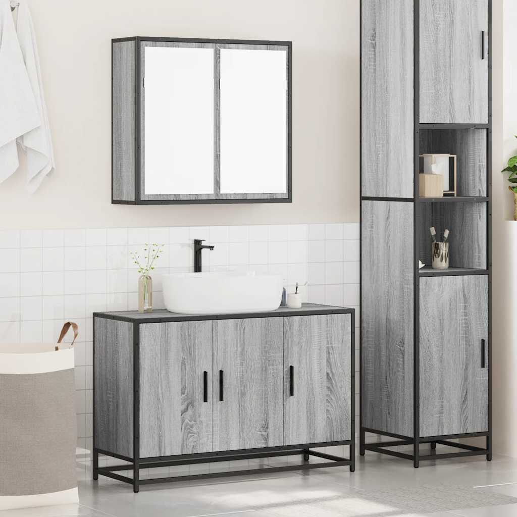 Set Mobili da Bagno 2 pz Grigio Sonoma in Legno Multistrato | homemem39