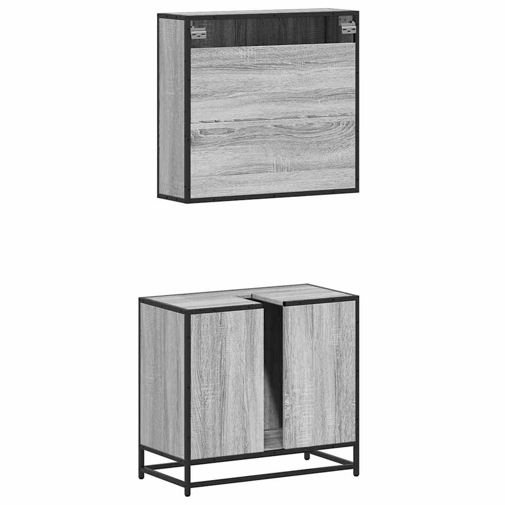Set Mobili da Bagno 2 pz Grigio Sonoma in Legno Multistrato | homemem39