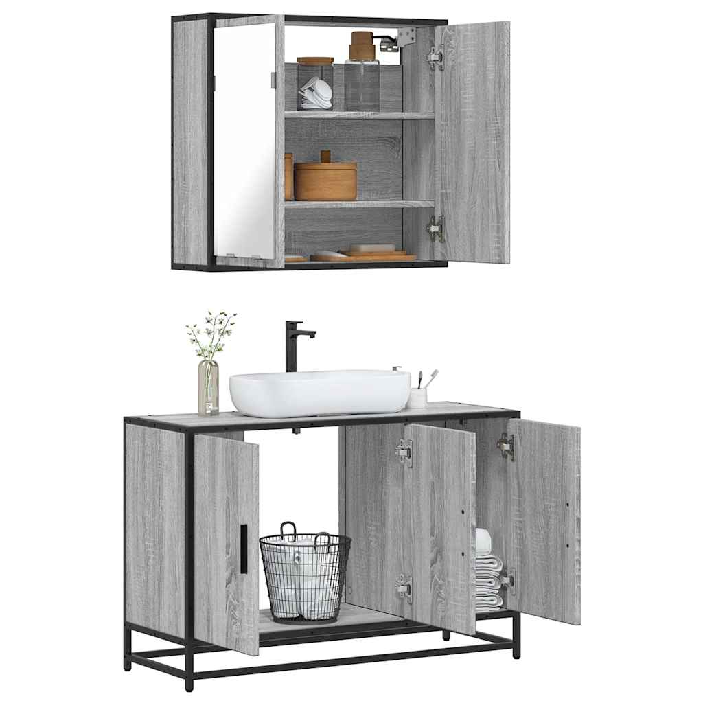 Set Mobili da Bagno 2 pz Grigio Sonoma in Legno Multistrato | homemem39