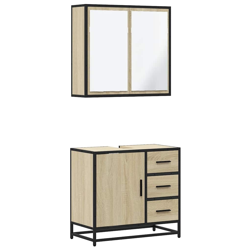 Set Mobili da Bagno 2 pz Rovere Sonoma in Legno Multistrato | homemem39