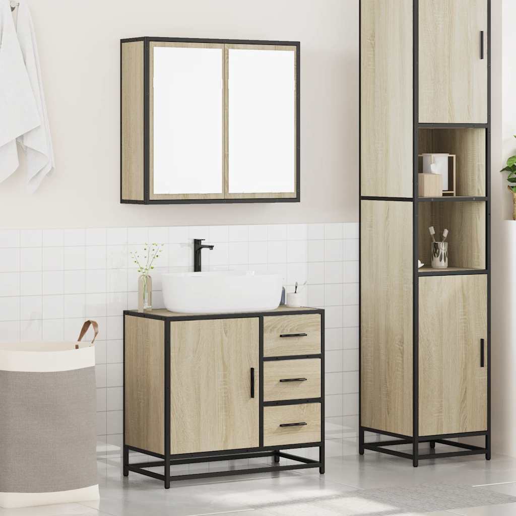 Set Mobili da Bagno 2 pz Rovere Sonoma in Legno Multistrato | homemem39