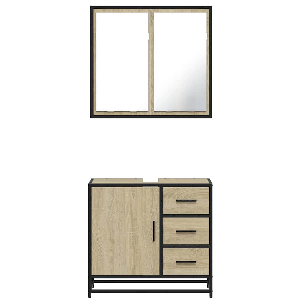 Set Mobili da Bagno 2 pz Rovere Sonoma in Legno Multistrato | homemem39