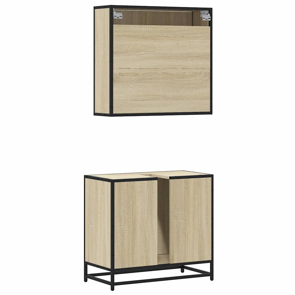 Set Mobili da Bagno 2 pz Rovere Sonoma in Legno Multistrato | homemem39