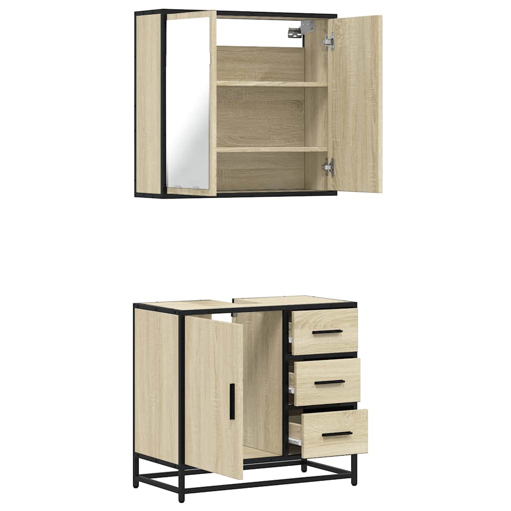 Set Mobili da Bagno 2 pz Rovere Sonoma in Legno Multistrato | homemem39
