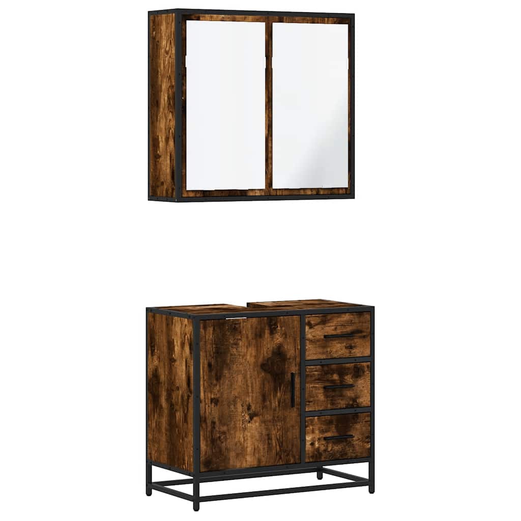 Set Mobili da Bagno 2 pz Rovere Fumo in Legno Multistrato | homemem39