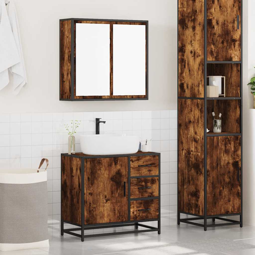 Set Mobili da Bagno 2 pz Rovere Fumo in Legno Multistrato | homemem39