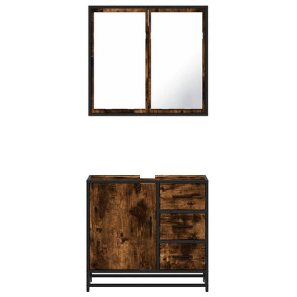 Set Mobili da Bagno 2 pz Rovere Fumo in Legno Multistrato | homemem39