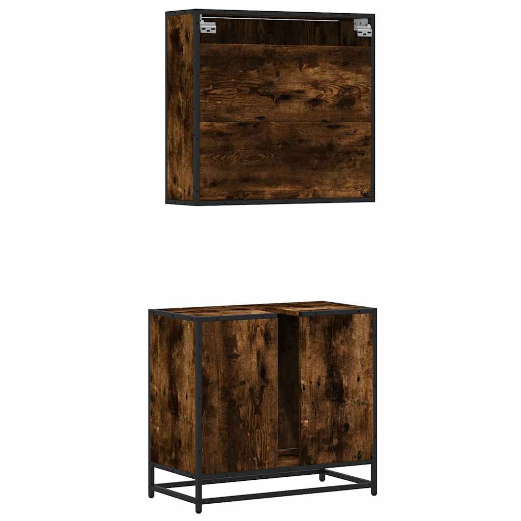 Set Mobili da Bagno 2 pz Rovere Fumo in Legno Multistrato | homemem39