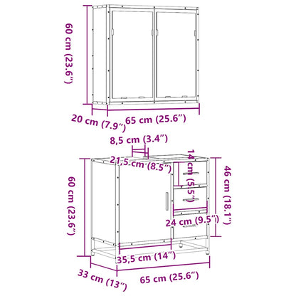 Set Mobili da Bagno 2 pz Rovere Fumo in Legno Multistrato | homemem39