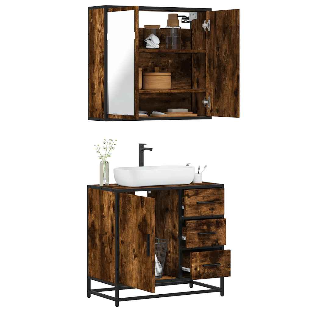 Set Mobili da Bagno 2 pz Rovere Fumo in Legno Multistrato | homemem39