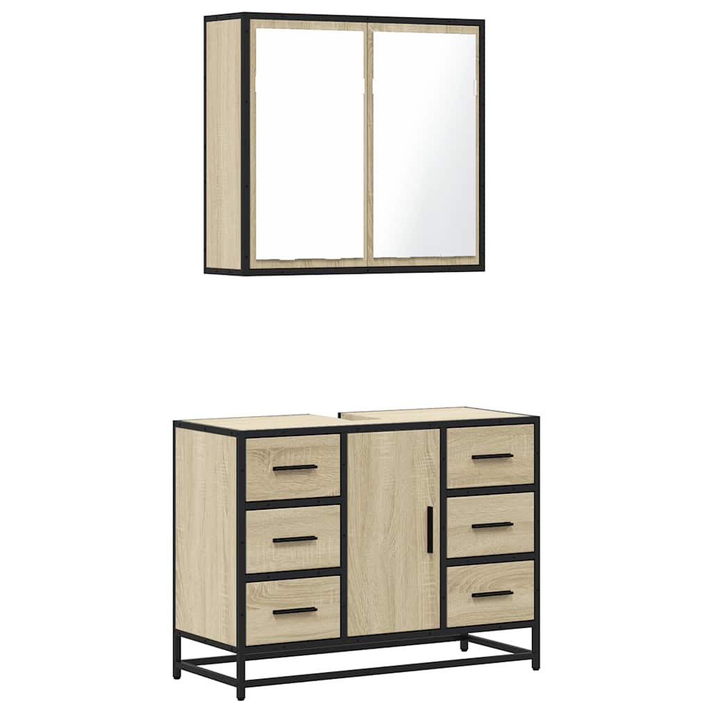 Set Mobili da Bagno 2 pz Rovere Sonoma in Legno Multistrato | homemem39