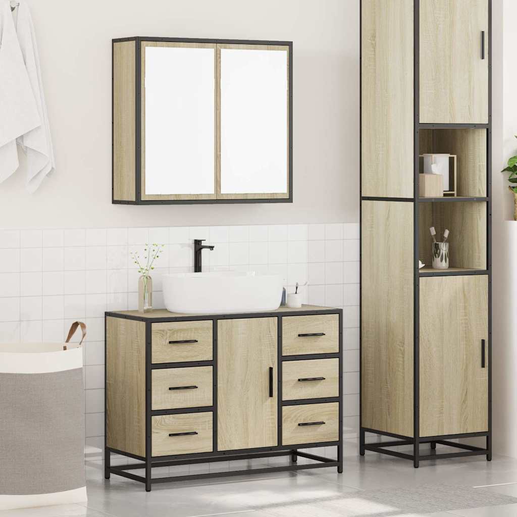 Set Mobili da Bagno 2 pz Rovere Sonoma in Legno Multistrato | homemem39