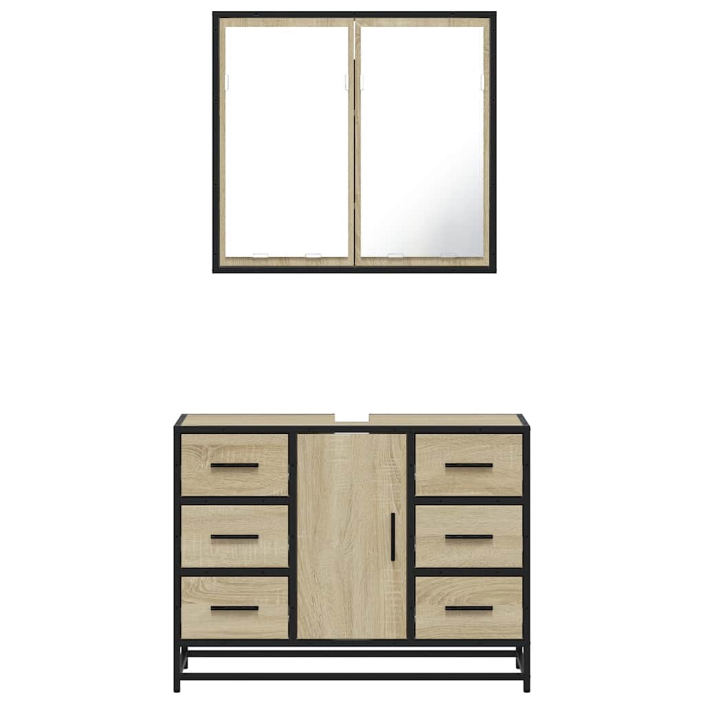 Set Mobili da Bagno 2 pz Rovere Sonoma in Legno Multistrato | homemem39