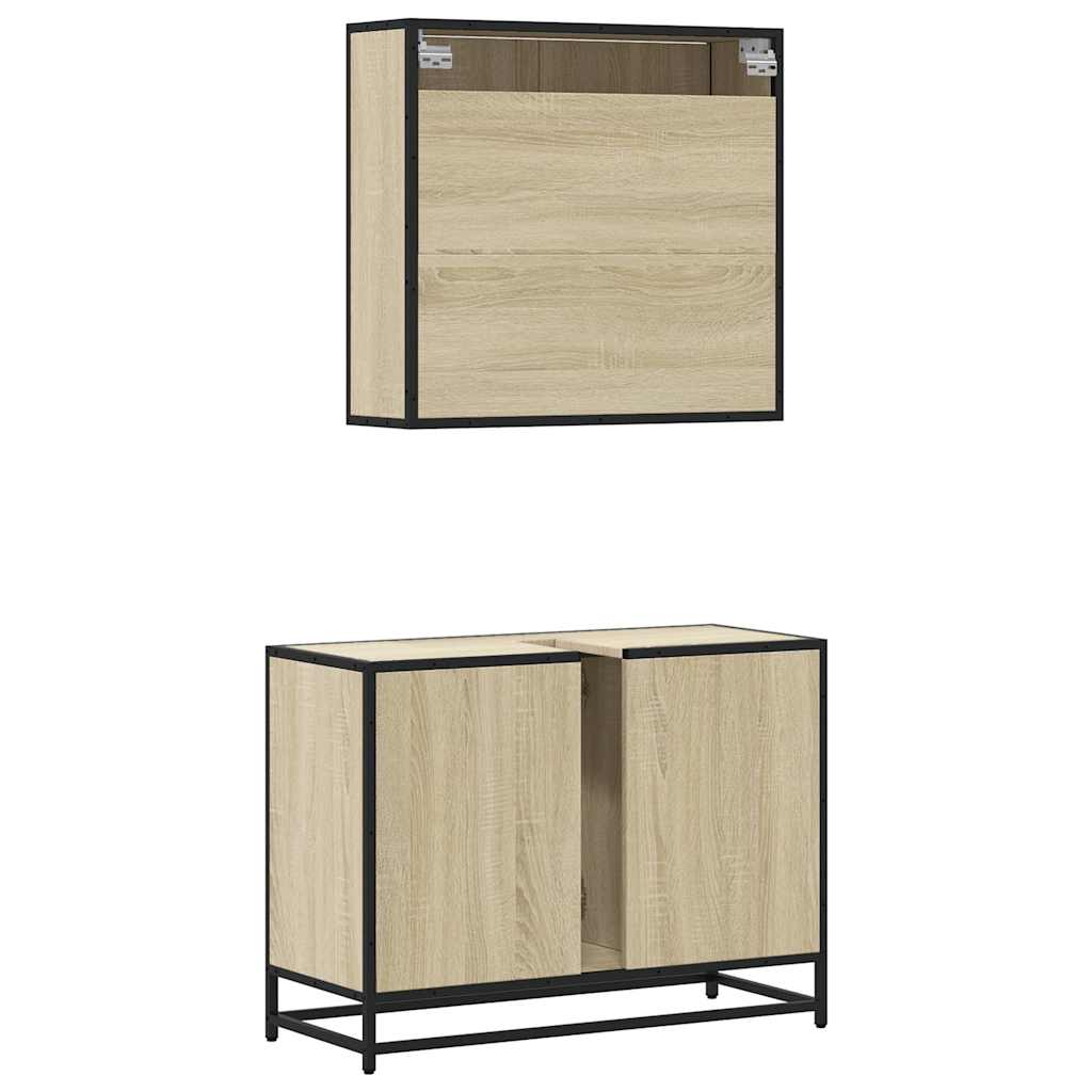 Set Mobili da Bagno 2 pz Rovere Sonoma in Legno Multistrato | homemem39