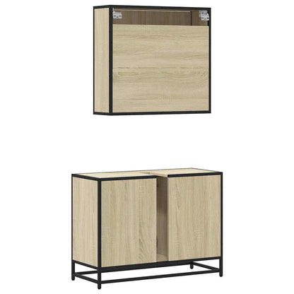 Set Mobili da Bagno 2 pz Rovere Sonoma in Legno Multistrato | homemem39